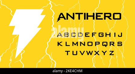 Comic book Superhero Style Alphabet. Graphic novel headline ABC. Lightning typeface. Anti Hero story font. Pop design for covers, printing and posters Stock Vector