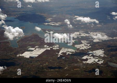 lakes of Leon Guanajuato aerial panorama landscape from airplane mexico Stock Photo