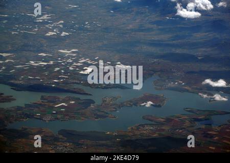 lakes of Leon Guanajuato aerial panorama landscape from airplane mexico Stock Photo