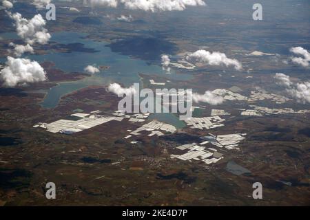 lakes of Leon Guanajuato aerial panorama landscape from airplane mexico Stock Photo