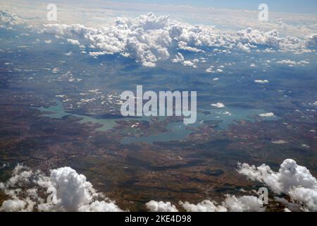 lakes of Leon Guanajuato aerial panorama landscape from airplane mexico Stock Photo