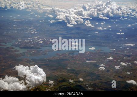 lakes of Leon Guanajuato aerial panorama landscape from airplane mexico Stock Photo