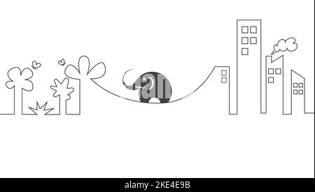 Vector images of elephants on a rope. Concept of difficulty. Easy editable layered vector illustration. Wild Animals. Stock Vector