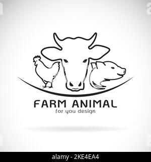 Vector group of animal farm label., Cow, pig, chicken. Logo Animal. Easy editable layered vector illustration. Animals. Stock Vector