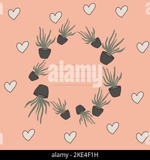 frame for text flowers in pots with hearts Stock Vector