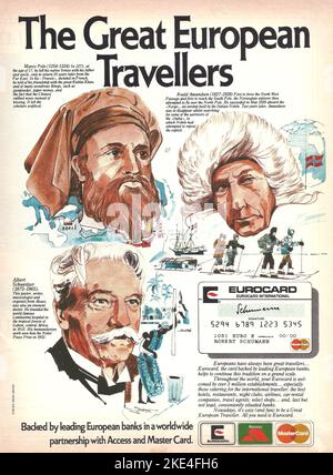 Eurocard credit card The great European Travellers , magazine advertisement Stock Photo