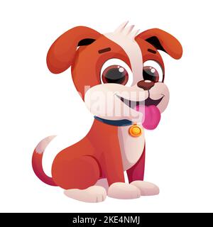 Puppy, cute dog child with collar, tongue and adorable tail in comic cartoon style isolated on white background. Vector illustration Stock Vector