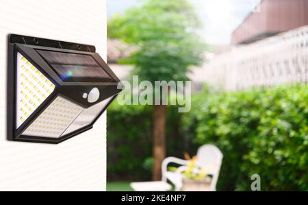 Small solar powered led light with motion sensor Stock Photo
