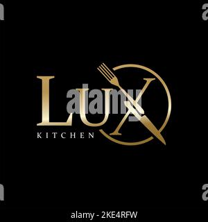 golden x logo formed from fork and knife Stock Vector
