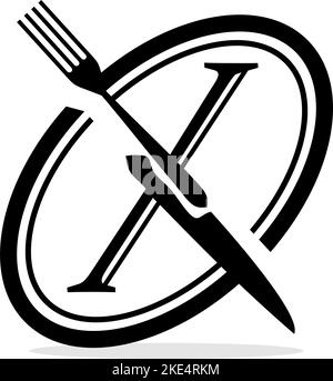 golden x logo formed from fork and knife Stock Vector