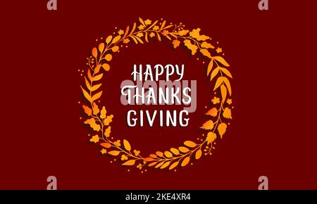 Happy Thanksgiving, card with a golden wreath Stock Vector