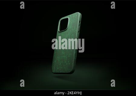 Mobile phone plastic case with binary code print. Template of sci fi futuristic cellphone case in matrix style. Vector illustration Stock Vector