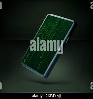 Mobile phone wallpaper. Digital binary data stream in matrix style. Software protection. Encryption information concept. Vector illustration Stock Vector