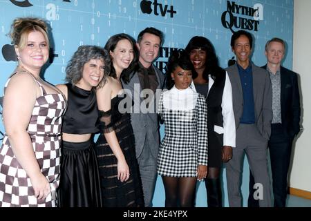 LOS ANGELES - NOV 9:  Jessie Ennis, Ashly Burch, Charlotte Nicdao, Rob McElhenney, Imani Hakim, Naomi Ekperigin, Danny Pudi, David Hornsby at the Mystic Quest Season 3 Premiere Screening at Linwood Dunn Theater on November 9, 2022 in Los Angeles, CA Stock Photo