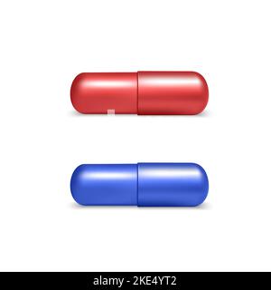 3D realistic red and blue medical pill icons. Choice concept in matrix style. Medical and healthcare object. Vector illustration Stock Vector