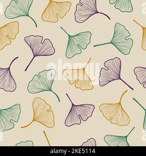 Seamless ginkgo biloba leaf pattern. Hand drawn vector illustration Stock Vector