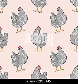 Seamless speckled hens pattern. Chicken bird farm background. Stock Vector