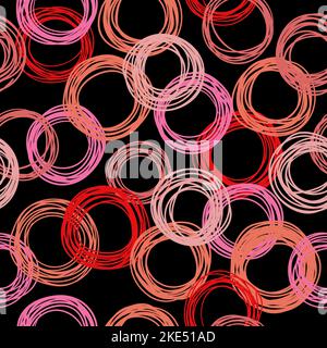 Pink and red hand drawn circles pattern. Seamless abstract background with doodle round shapes. Stock Vector