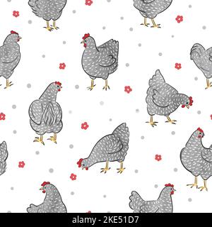 Seamless chicken pattern. Speckled hens vector illustration Stock ...