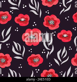 Seamless floral pattern with watercolor poppy flowers. Stock Vector