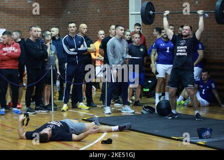 Zagreb,  Croatia, November  10, 2022. Opening of the 7th CROSSFIT competition for members of the Armed Forces of the Republic of Croatia and members of the Homeland Security under the title: Physical Fitness Challenge - VIRIBUS UNITIS. That was held in the Barracks of the 1st Croatian Guard Corps, in Zagreb,  Croatia, on November  10, 2022.  Photo: Sanjin Strukic/PIXSELL Stock Photo