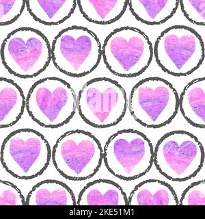 Seamless pink hearts pattern with circles. Stock Vector