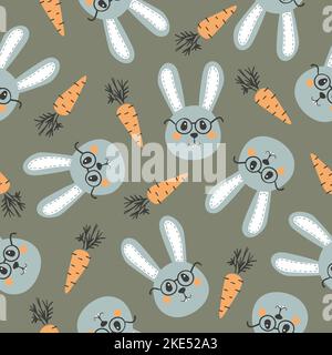 Cute cartoon rabbit bunny with carrot seamless pattern Stock Vector