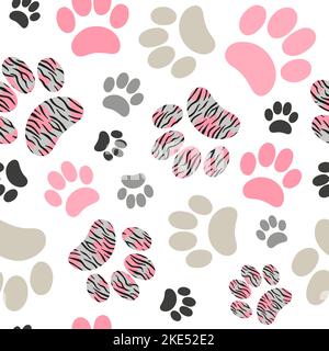 Seamless cats paws pattern with tiger print for kids design. Stock Vector