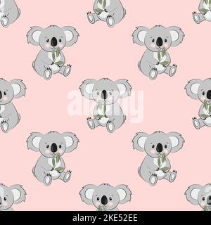 Seamless pattern with cute koala bears on pink. Vector illustration  for kids. Stock Vector