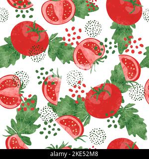 Seamless vector watercolor tomato pattern. Vegetable red background Stock Vector
