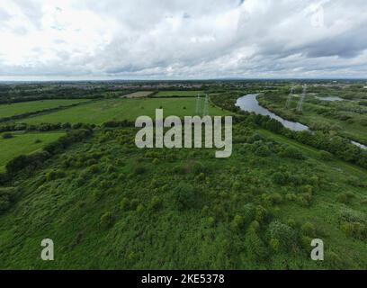 An aerial view of the River Mersey in Warrington, Cheshire, United Kingdom Stock Photo