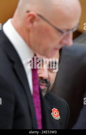 Edinburgh Scotland, UK 10 November 2022. Humza Yousaf , Scottish Cabinet Secretary for Health and Social Care looks on during First Minister Questions at the Scottish Parliament. credit sst/alamy live news Stock Photo