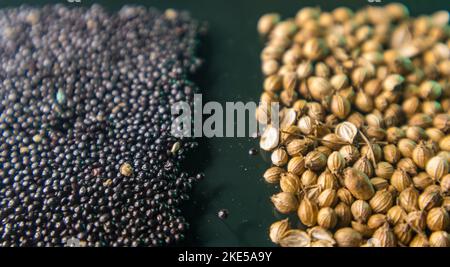 Seeds of Stem Amaranth( Data Denga Dughi Callaloo Spinach) and Sack Whole Coriander Seeds Stock Photo