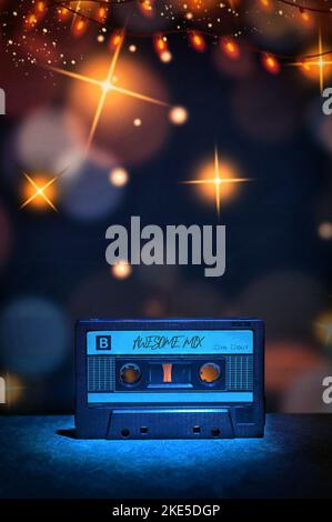 Retro Cassette Tape with Awesome mix music on stage Stock Photo