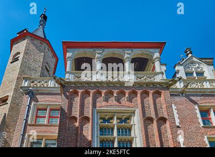 Bruges, Belgium , upward view of the Cruuthusemuseum palace in the courtyard of the Church of Our lady Stock Photo