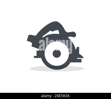 Handherd circular saw,  Hand held circular saw glyph logo design. Circular saw maintenance and adjustment vector design and illustration. Stock Vector
