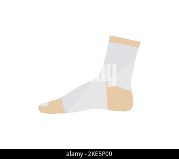 Elastic bandage, skin leg logo design. Accident patient. Foot bandage, Ankle Sprain Injury. First aid kit, medical content vector design. Stock Vector