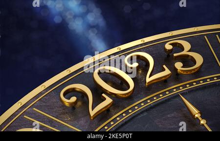 Golden number 2023 close up background postcard Stock Photo