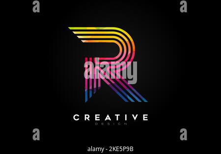 Vibrant Lines Letter R Logo with Lines and Monogram Creative Style Design Vector. Minimalist R Letter Icon Design made of Lines Stock Vector