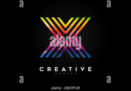 Vibrant Lines Letter X Logo with Lines and Monogram Creative Style Design Vector. Minimalist X Letter Icon Design made of Lines Stock Vector