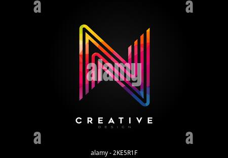 Vibrant Lines Letter N Logo with Lines and Monogram Creative Style Design Vector. Minimalist N Letter Icon Design made of Lines Stock Vector