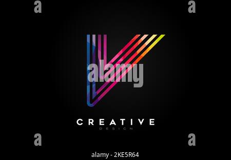 Vibrant Lines Letter V Logo with Lines and Monogram Creative Style Design Vector. Minimalist V Letter Icon Design made of Lines Stock Vector
