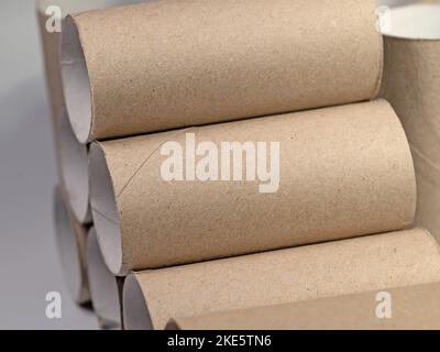 A lot of empty cardboard tubes from toilet paper Stock Photo