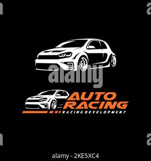 A logo of a car with auto racing text on a black background Stock Vector