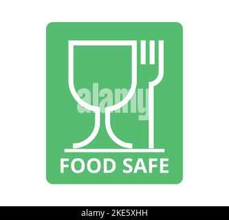 Green and white Food Safe symbol. Concept of food contact and safety. Stock Vector