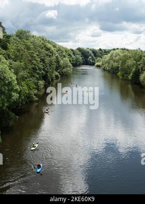 Kayaking on the River Wye, Hay-on-Wye, Powys, Wales Stock Photo