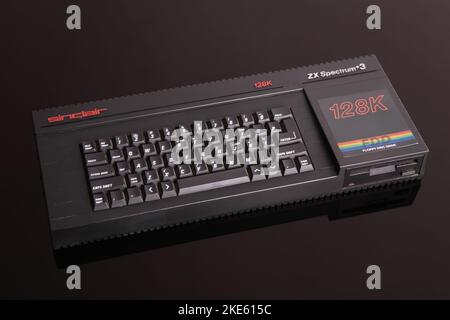 Sinclair Spectrum +3 128k personal computer with floppy disc drive FDD Stock Photo