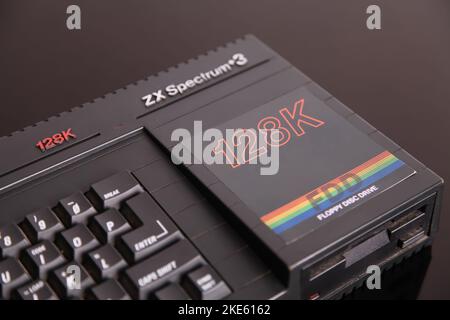 Sinclair Spectrum +3 128k personal computer with floppy disc drive FDD Stock Photo