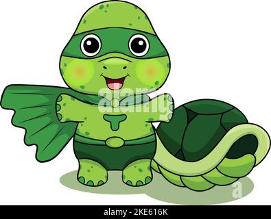A cartoon-style hero tortoise isolated on a white background. Stock Vector
