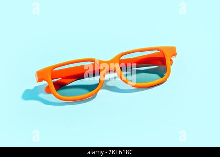 Children's 3d movie glasses on mint background Stock Photo